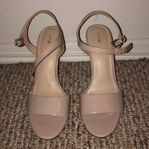 Nude ankle strap heels